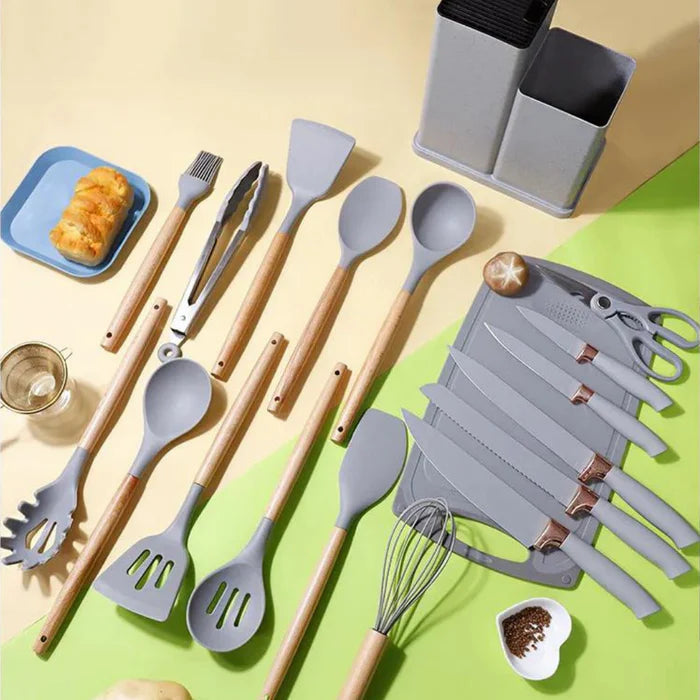 Kit de Cozinha 19 Utensílios em Silicone Premium + Brinde Incluso